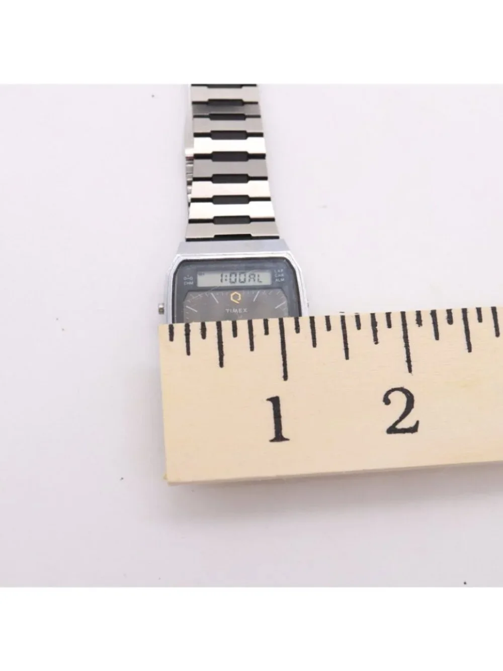 Vtg TIMEX Q Analog Digital Watch Men Alarm Chrono Silver Tone V Cell ISSUES READ